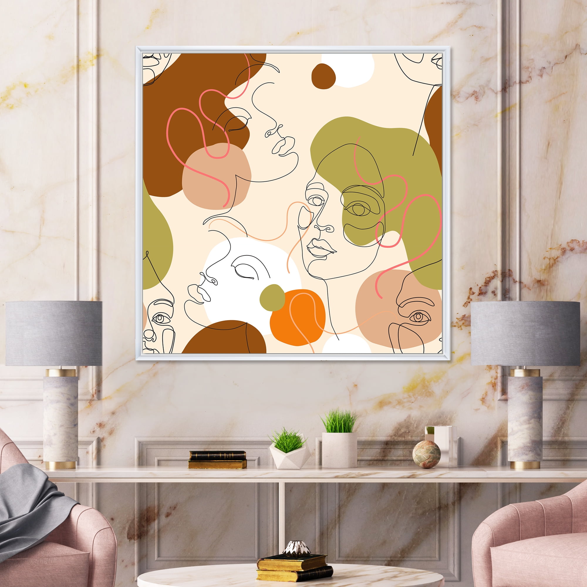 Designart 'One Line Portrait of Afro American Women VII' Modern Framed Canvas Wall Art Print
