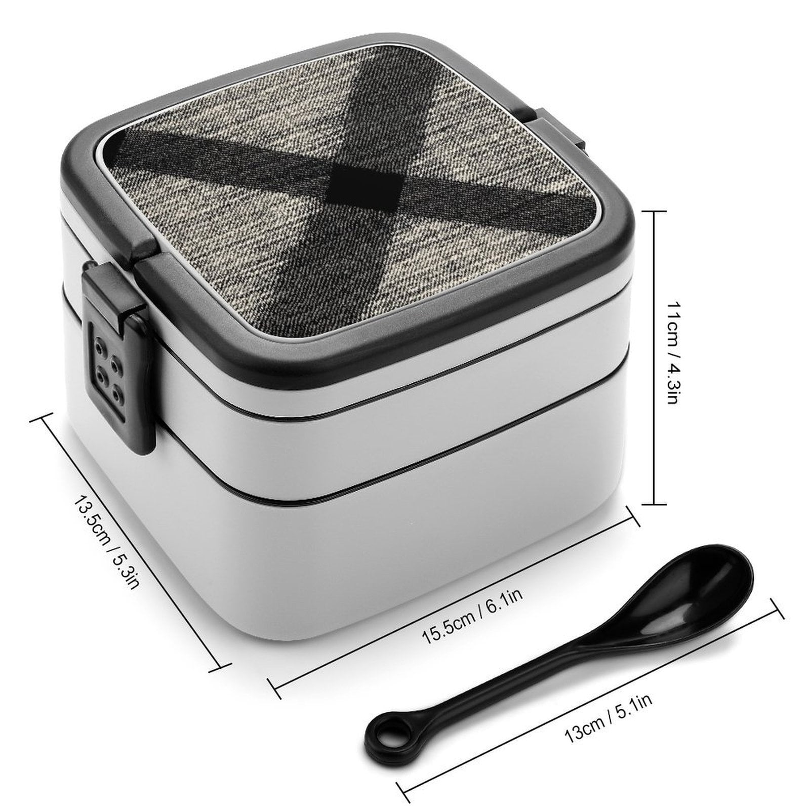 5.3×4.3in Double-Layer Bento Box Sealing Leakproof Partition Design Buckle Design Convenient Switch With Handle Argyle Plaid DimGray_95746_4