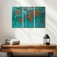 thumbnail image 2 of Elephant Stock Impression World Map Wall Art - Horizontal Multi Panel Canvas - Living Room Wall Decor - Map Multi Panel - Teal And Brown Decor - 23" x 14", 2 of 4