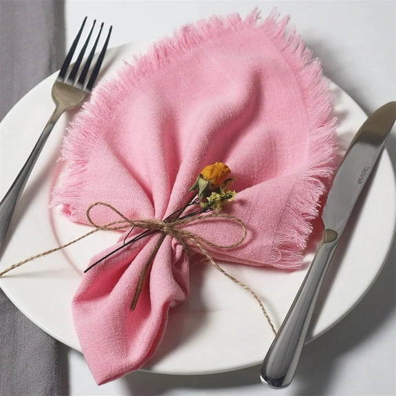 ERDOUY Tassels Cloth Napkins Set of 4,Dark pink 17.72x17.72in Cotton-Linen Dinner Cloth Napkins, Versatile Dining Napkins for Multiple Occasions