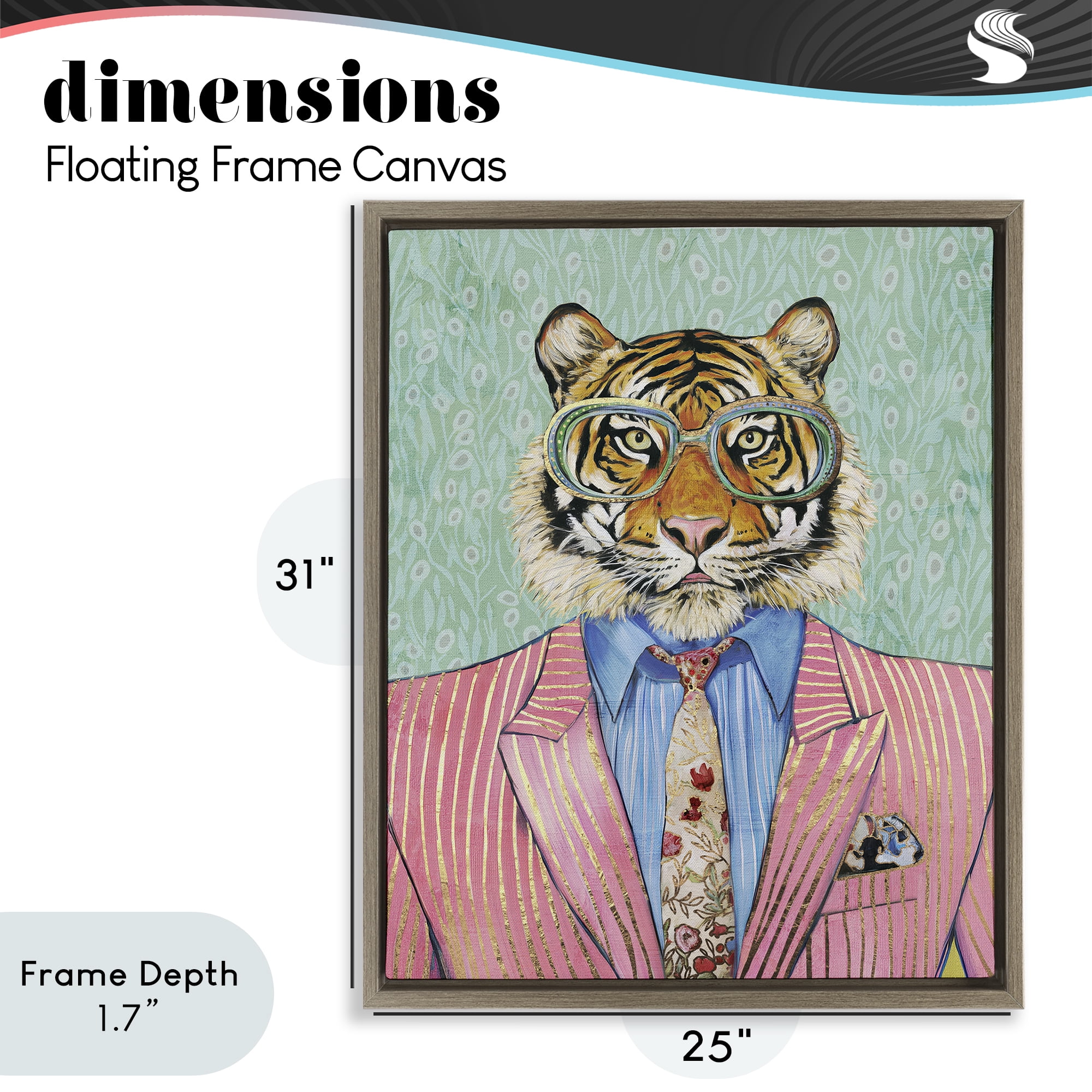 Stupell Industries Sharp Tiger Outfit Brown Framed Floater Canvas Wall Art, design by Svetlana Aleynikova