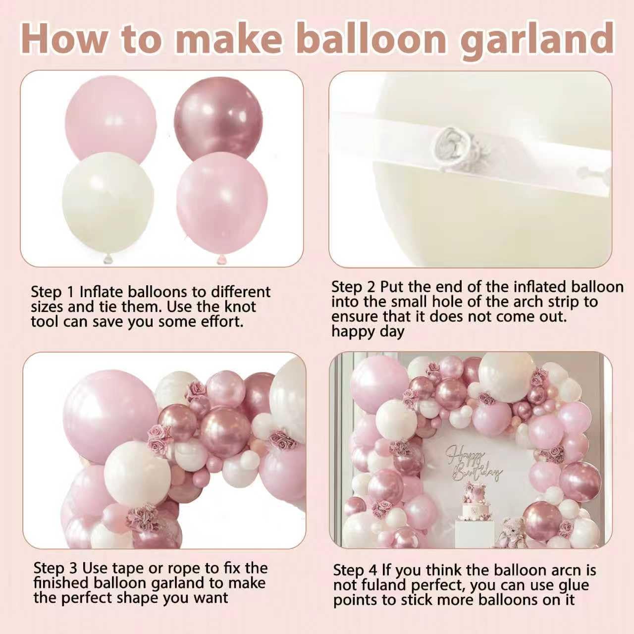 Pink and White Balloons Arch Kit,Double Stuffed Pearl Light Pink Metallic Pink Balloon Sand White Beige Ivory Balloons Garland for Birthday Wedding Valentine's Day Bridal Shower Party Decor