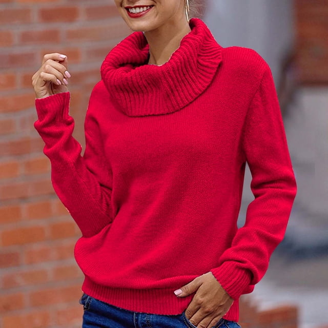 IMENGL Chandail Tricoté à Manches Longues Col Roulé Ample, Rouge TG, Taille m-3TG