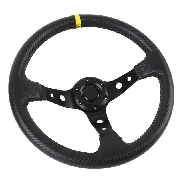14in Car Racing Steering Wheel PVC for 6 Hole Hub Adapter Aluminum Universal Carbon Fiber Look Sport Steering Wheel with Horn Button