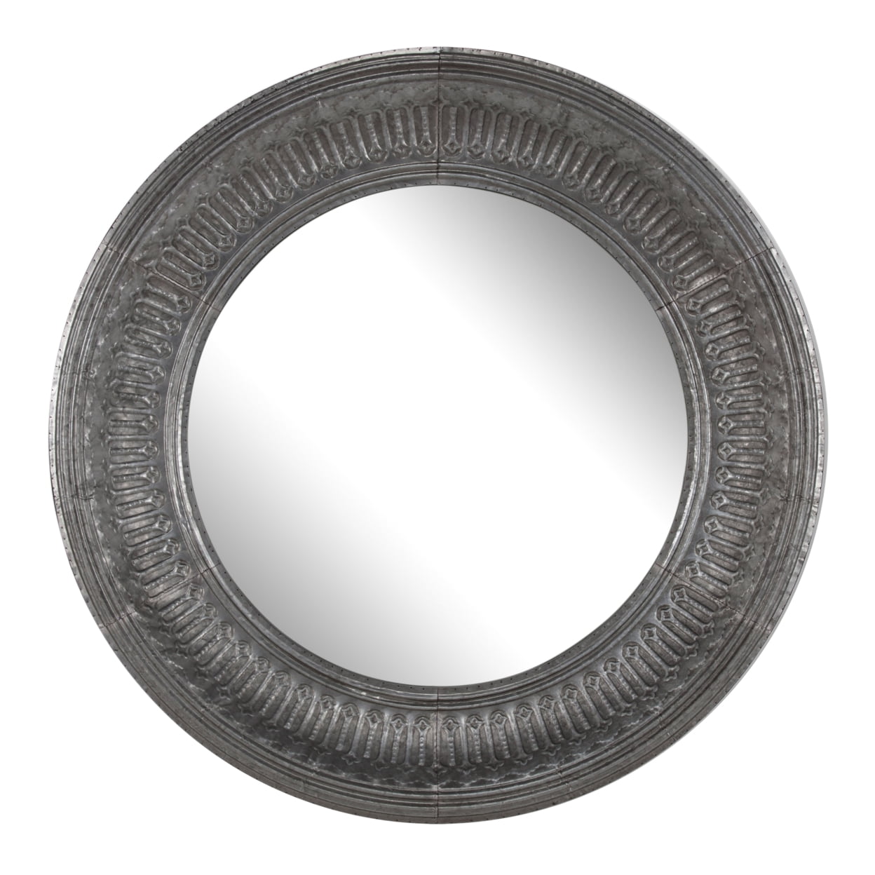 Antique Gray 46" Round Wall Mirror with Embossed Metal Frame