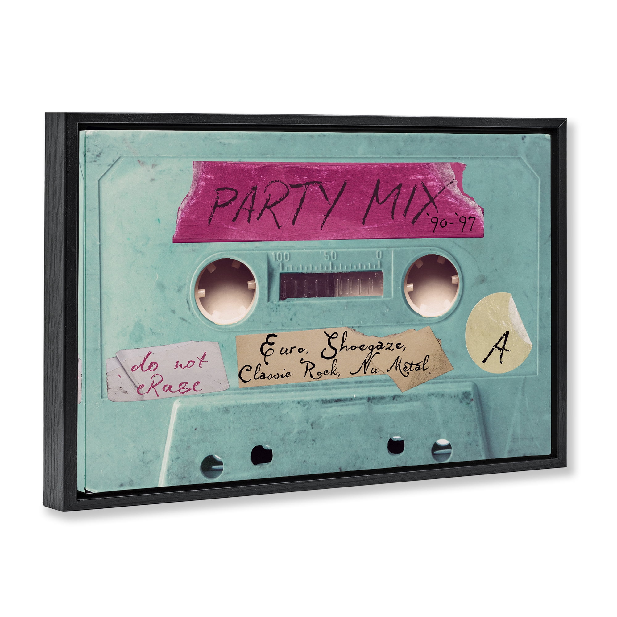 Stupell Industries Retro Party Mix Cassette Black Framed Floater Canvas Wall Art, design by Annabelle Hall