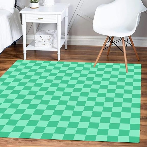 Green Checkered Area Rug Soft Checkerboard Retro Rug For Living Dining Room Washable No-Slip Square Carpet Beside Bed Chair Indoor Runner Rug Mats 2 x 3ft