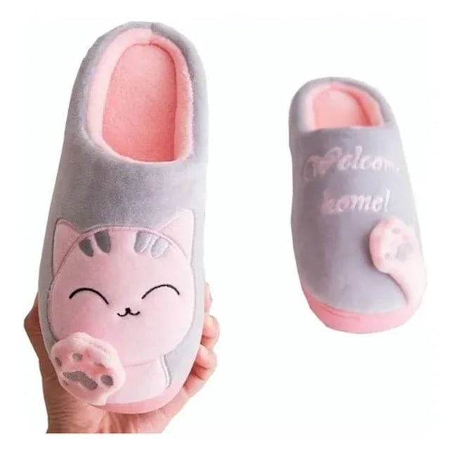 Pantuflas con diseño de gato Homehacks Gris T-5