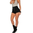 thumbnail image 3 of Qiylii Women Denim Shorts High Waist Slim-Fit Hot Pants Tassel Button Pants, 3 of 6