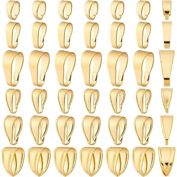 60pcs 24K Gold Plated Pendant Clasp Connectors 6 Styles Golden Pinch Bails Brass Necklace Charm Clasp Jewelry Clasps Snap on Bails Pendant Bails for Jewelry DIY Craft Making Real 24K Gold Plated