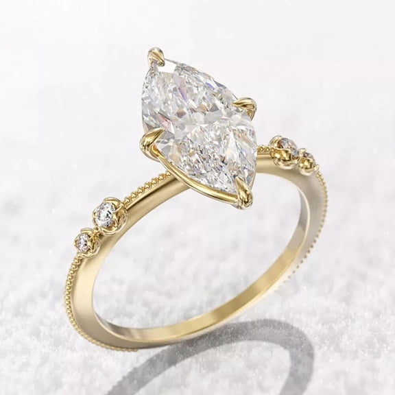 2Ct Marquise Cut Lab Created Diamond Women's Engagement Ring 925 Sterling Silver 14K Yellow Gold Plated