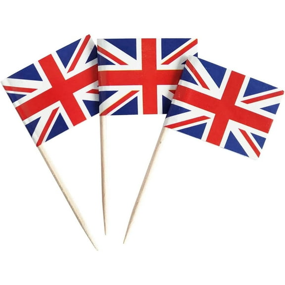 100 Pack United Kingdom Flag British Toothpick Flags, Cocktail Picks Mini Stick Cupcake Toppers Country Picks Party Decoration Celebration Cocktail Food Bar Cake Flags (United Kingdom)