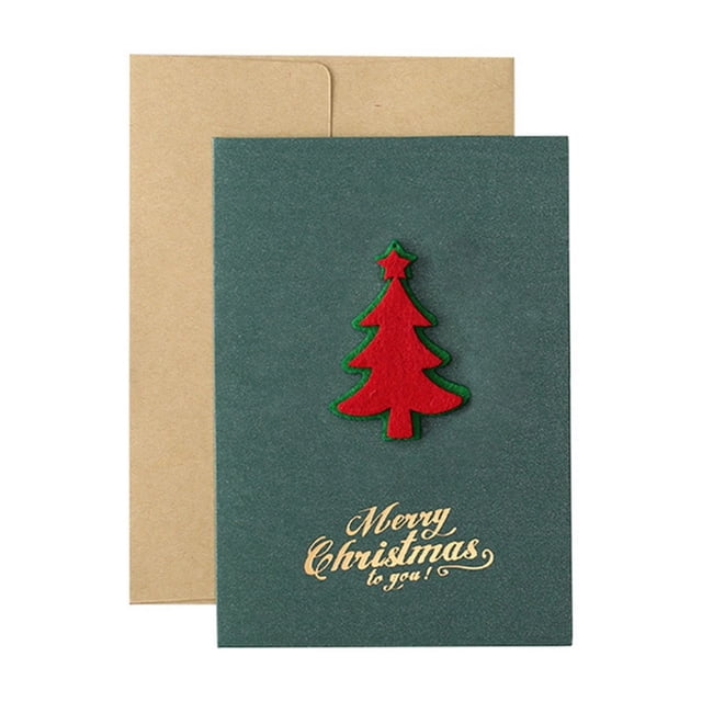 Vintage Pearl Paper Christmas Greeting Card, Three Dimensional Blessing with Envelope, Green Holiday Card, Kraft Envelope Christmas Card