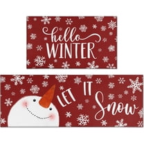Let It Snow Snowman Snowflake Winter Christmas Decorative Kitchen Mats Set of 2, Home Party Low-Profile Kitchen Rugs,Red Christmas Kitchen Mats for Floor 17x30 17x47 Inch