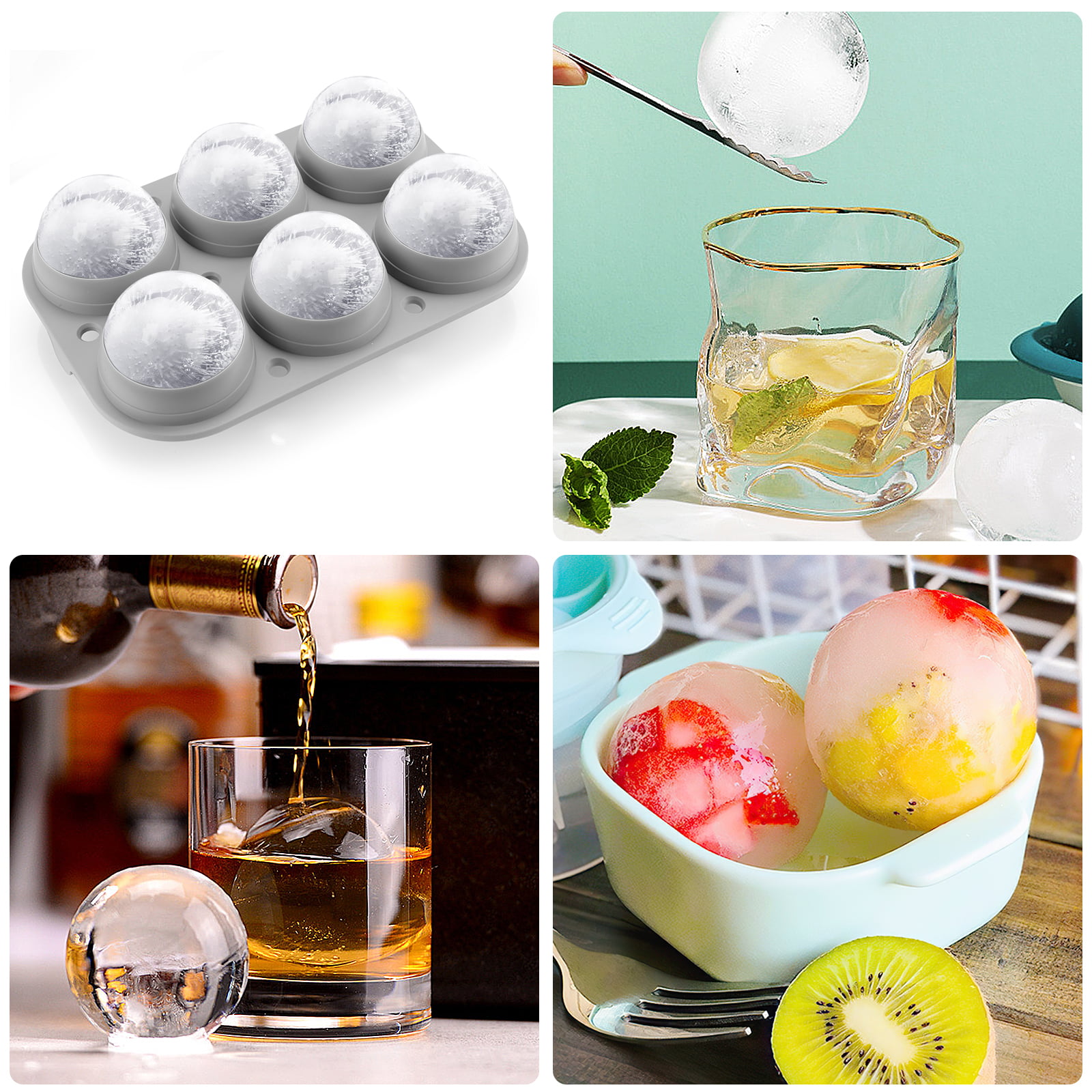 WIBIMEN Large Ice Cube Tray, 2.5 INCH Whiskey Ice Mold, 2 Pack Sphere Ice  Cube Mold with Bin&Tong, Leak-free Round Ice Cube Mold, Easy Fill & Release