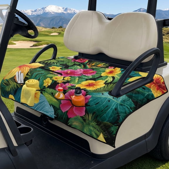 SEANATIVE Golf Cart Seat Covers for 2-Person Seats, Suitable for EZGO, Yamaha, Club Car and More, Scratch-resistant All Weather Golf Cart Accessory, Hawaiian Hibiscus Flower Tropical Leaf
