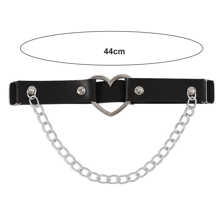 Chain Belt Black faux Leather Silver Chain with Heart Medallion Belt Black Y-Heart Faux Leather Belt | Haerin - NewJeans  main image 3