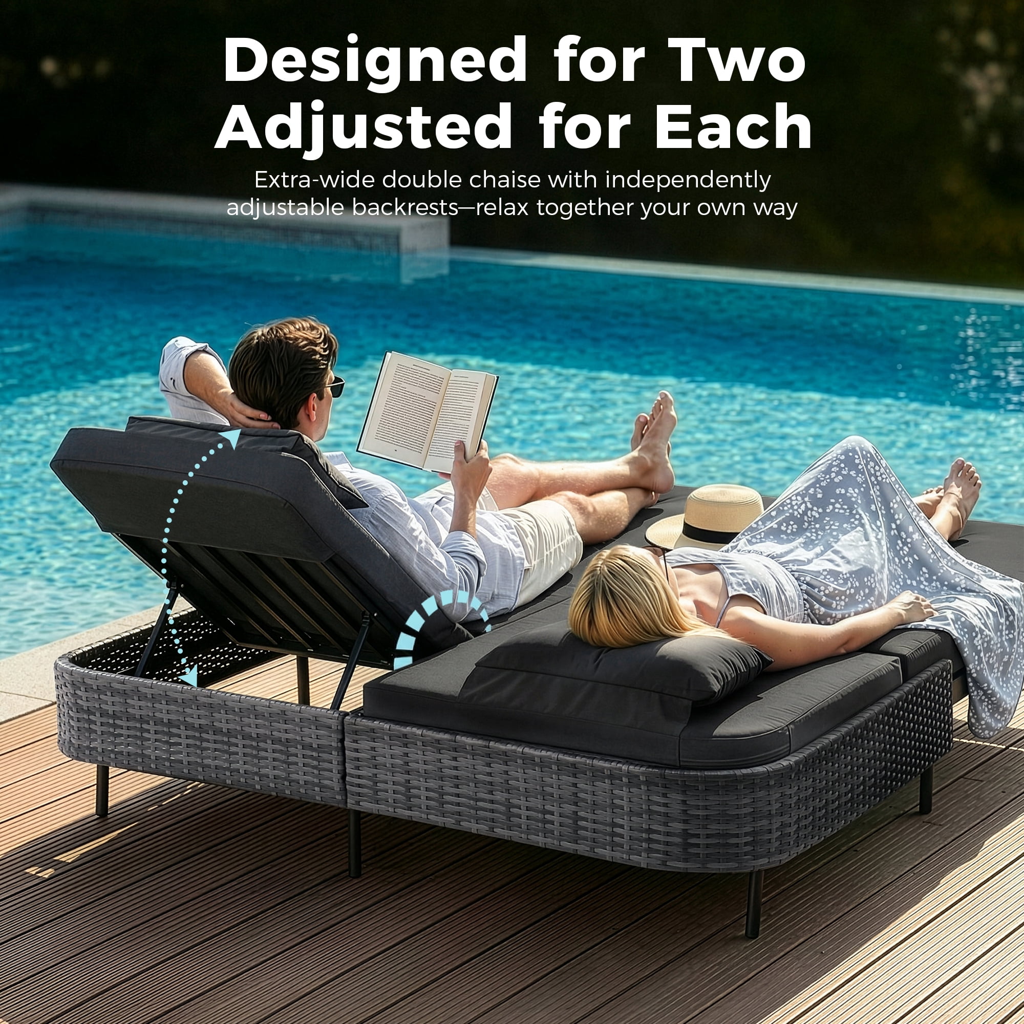 RADIATA 10-Piece Patio Furniture Set with Fire Pit Table, Outdoor Sectional with 43" 60000 BTU Firepit Table, Double Chaise Lounge, High Back Wicker Outdoor Sectional with Fire Pit Set,Black