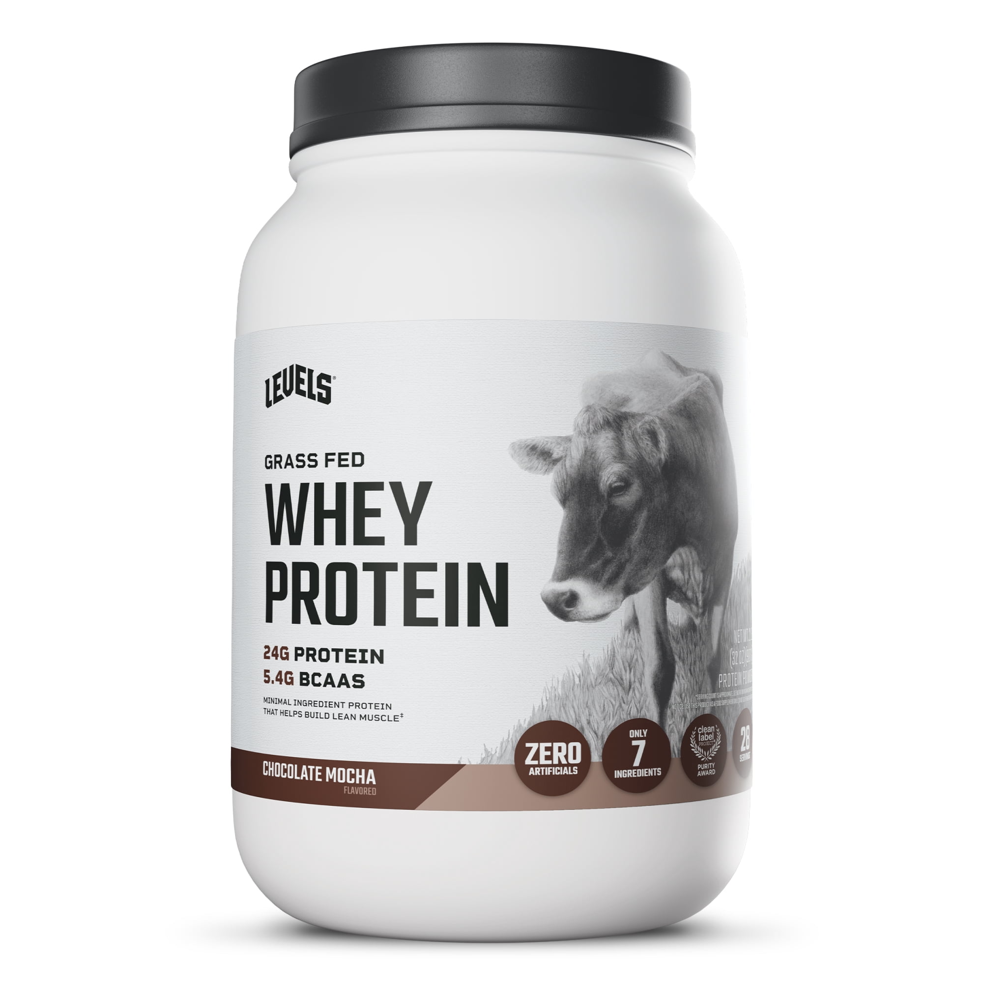 Levels Grass Fed Whey Protein Powder, No Artificials, 24G of Protein, Chocolate Mocha, 2LB