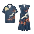 thumbnail image 4 of Garronmavis Moon Crane Couples' Outfits Husban and Wife Clothing Womens Short Sleeve Dress Flowy Beach Party Dresses Size 2XL and Mens Button Down Shirt, 4 of 7