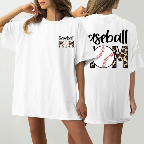 Fiudx Liquidación de Ahorros de Verano Camiseta de Manga Corta con Cuello Redondo y Estampado Informal con Estampado Frontal y Trasero de Béisbol para Mujer