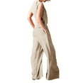 thumbnail image 6 of Women's Cotton Linen 2 Piece Outfit Sleeveless Casual Solid Color Elegant Lounge Sets Loose Clothes for Ladies Soft Tracksuits Round Neck Tops Wide Leg Pants Sets Khaki XL, 6 of 9