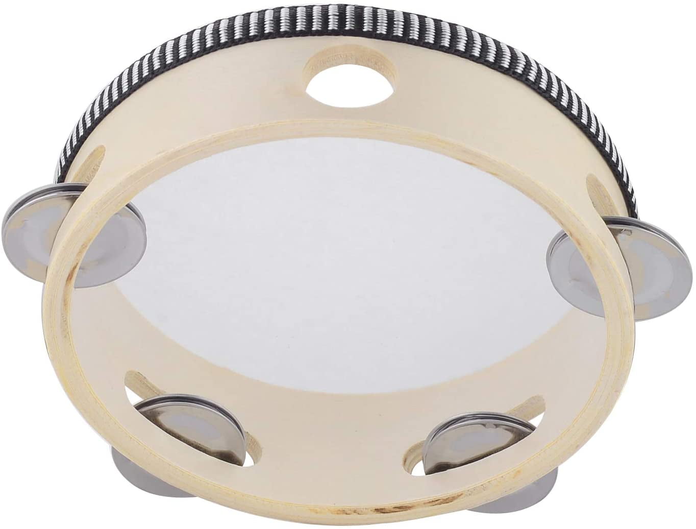 Musfunny 6 inch Hand Held Tambourine Drum Bell Birch Metal Jingles