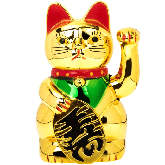 Japanese Lucky Cat Maneki-Neko Gold Fortune Cat Figurine, Waving Beckoning Cat for Wealth Success, Business Opening Gift Home Office Decor