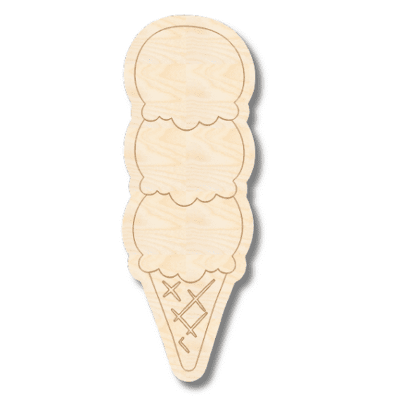 Unfinished Wood Etched Triple Ice Cream Scoop Shape 5" / 1/8"