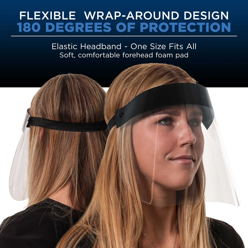 CIRCLE- Salon World Safety 10 Black Face Shields Clear Protective Full Face Shields