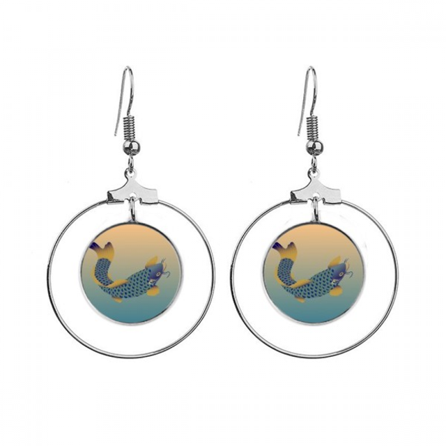 Pintura cultura pescado azul Los pendientes cuelgan del aro de la joyería del círculo de la gota Unbranded M