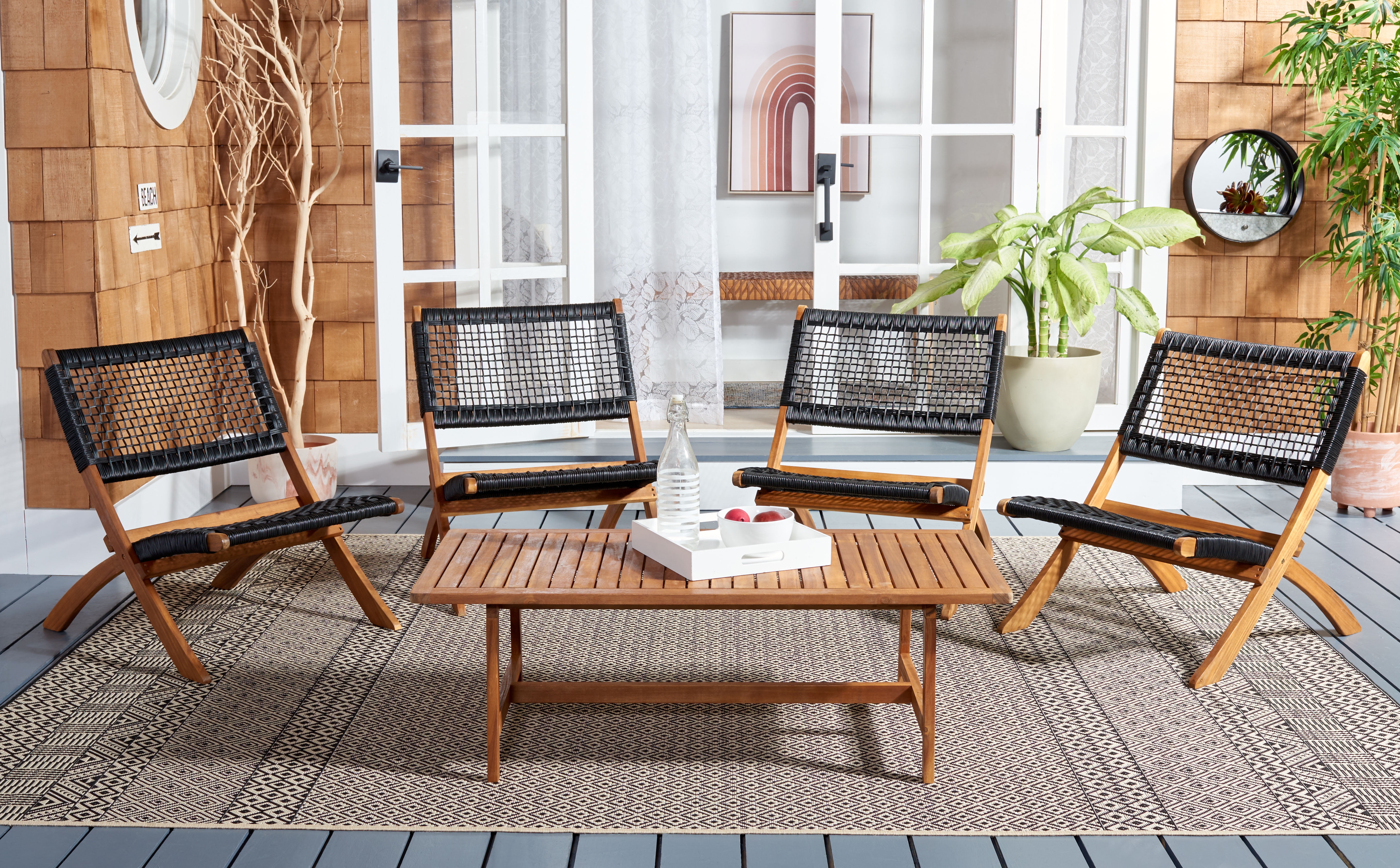 SAFAVIEH Blaze Outdoor Patio 5 Piece Coffee Set, Natural/Black