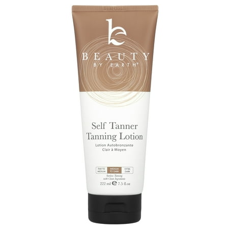 Beauty by Earth Self Tanner - Made with Organic Aloe Vera & Shea Butter, Sunless Tanning Lotion and Bronzer Buildable Light, Medium or Dark for Natural Looking Fake Tan, 1 Pack
