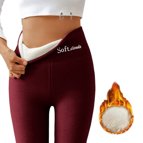 HLKJKLS Yoga Pants Women High Waisted Fleece Leggings Thermal Tights Warm Winter Stretchy Workout Pants Polyester Red S-Xxl