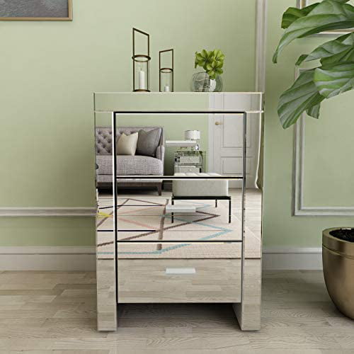Mecor Mirrored End Table 3 Drawers, Mirror Side Table Bedroom