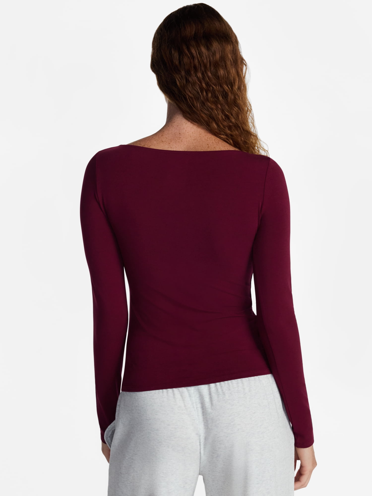 No Boundaries Cotton Stretch Jersey Boat Neck Shirt with Long Sleeves, Women's XS-XXXL