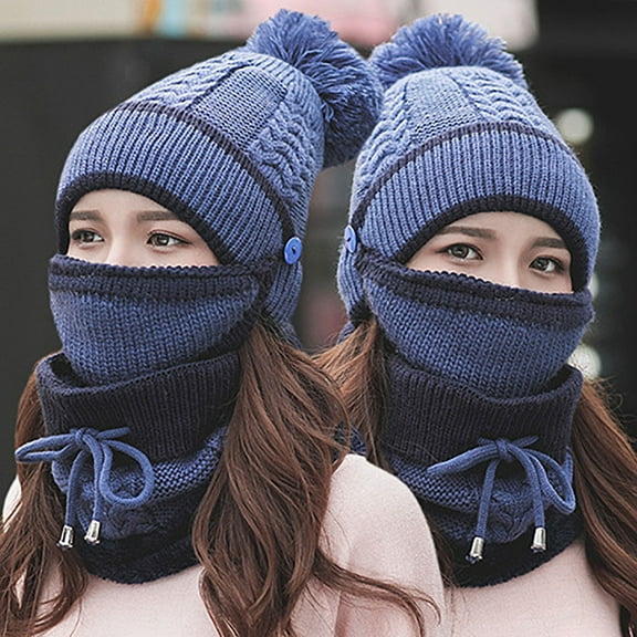 hengsof Womens Winter Warm Elastic Soft Ear Protection Knitted Scarf hat Fleece Lined Womens Beanie Hat