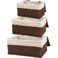 thumbnail image 1 of Juego de Cestas de Almacenaje, 3 Piezas Canastas Organizadoras con tapa, Cestas de tejidas a mano para almacenamiento para Diseño Higiénico y Decorativo para Hogar, Dormitorio y Baño(Café),Café, 1 of 7