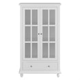 55" H White Bookcase with Glass Doors, Display Wooden Bookshelf