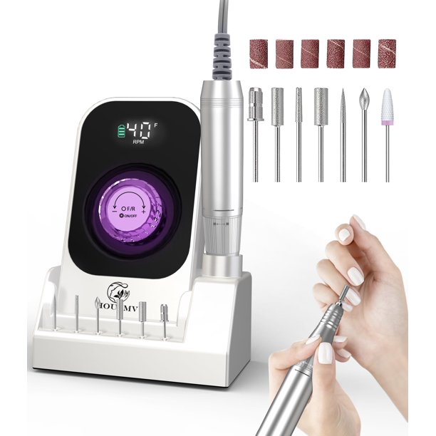 Taladro de uñas HOUSMV 40000 RPM, recargable, inalámbrico, blanco