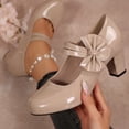 thumbnail image 5 of Willtoo Women's Mary Jane Shoes with Bow Detail Slip-On Closed-Toe Chunky Heel Adjustable Buckle Patent Faux Leather Evening Dress High Heels, 5 of 6