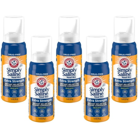 5 Pk Simply Saline Nasal Mist Extra Strength for Severe Congestion 1.5 Ounces Ea