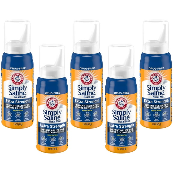 5 Pk Simply Saline Nasal Mist Extra Strength for Severe Congestion 1.5 Ounces Ea