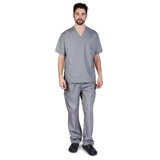 Natural Uniforms Men Scrub Set, Men Medical Uniforms 102 (Grey, X-Large ...