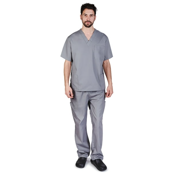 Natural Uniforms Men Scrub Set, Men Medical Uniforms 102 (Grey, XLarge