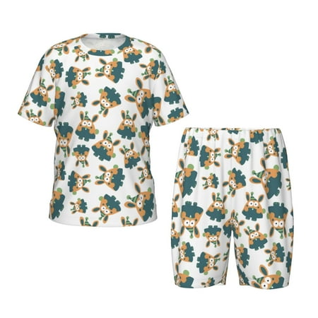 Luyuia Cute Bunny Print Girls  2-Piece Tie-Dye Pajama Set  Cute Summer Loungewear with Shirt and Tank Shorts Nightwear-Medium