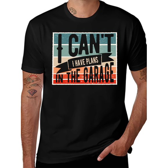 T-shirt à Manches Courtes en Coton Doux pour Hommes, Col Rond, Je Ne Peux Pas, J'ai des Plans dans le Garage, Graphique de Menuiserie