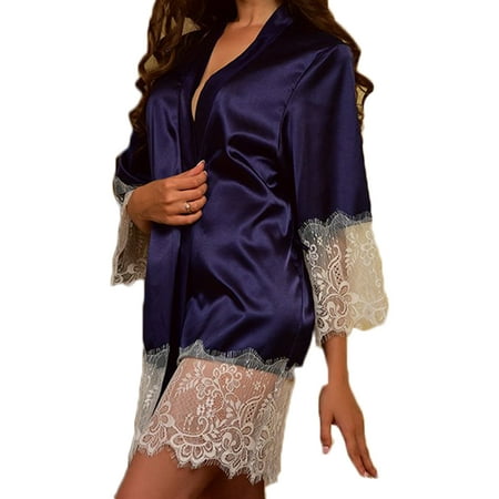 

Dewadbow Women Long Bride Robe Satin Silk Night Dressing Gown Bathrobe Kimono