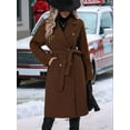 thumbnail image 6 of Women'S Wool Pea Coat Double Breasted Fleece Trench Coat Mid Long Winter Wool Blend Overcoat Dressy Outfit Dark Brown XL, 6 of 7