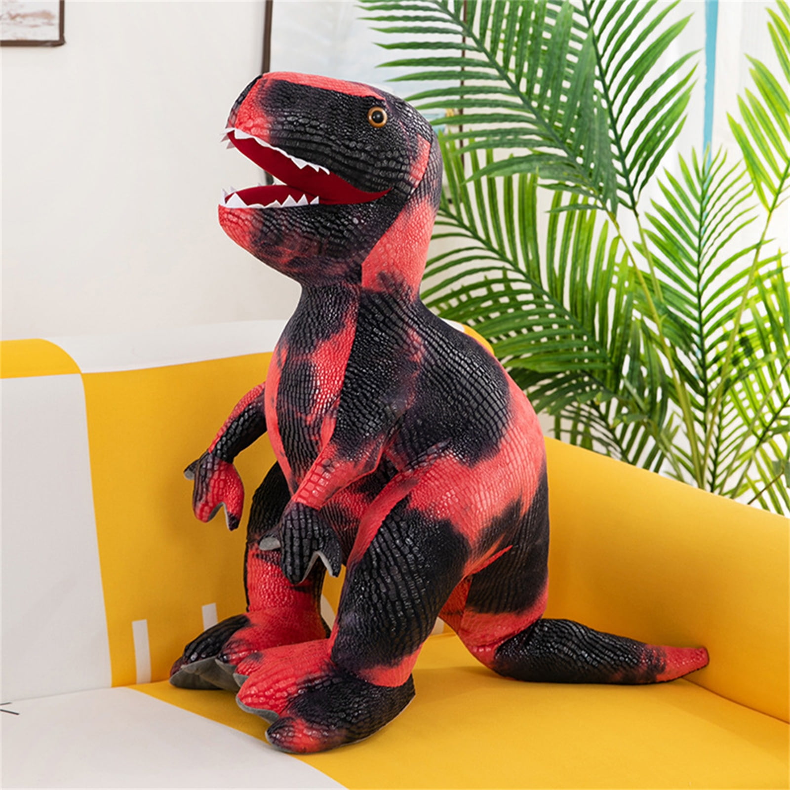 Red Dinosaur Plush Toy Stuffed Animal T-Rex - Soft Plush Material Realistic Open Mouth Design No Tag Comfortable Huggable Shape - For Kids Boys Girls Playtime Bedroom Decor Nursery Xmas Gift Birthday